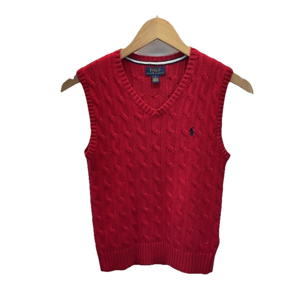 Polo Ralph Lauren Sweater Vest Cable Knit Cotton Red‎ Boys Size 7